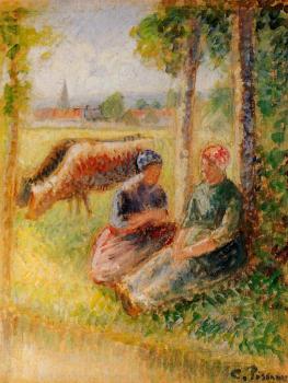 Camille Pissarro : Two Cowherds by the River